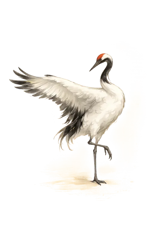 Red-crowned crane in qigong pose — symbol of longevity